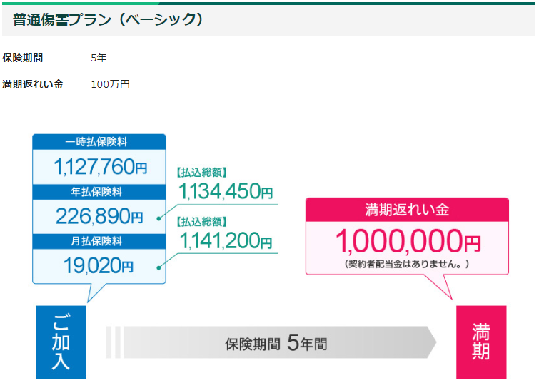 積立傷害保険の満期返戻金イメージ図